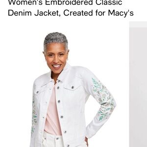 Style & Co. White Embroidered Jean Jacket